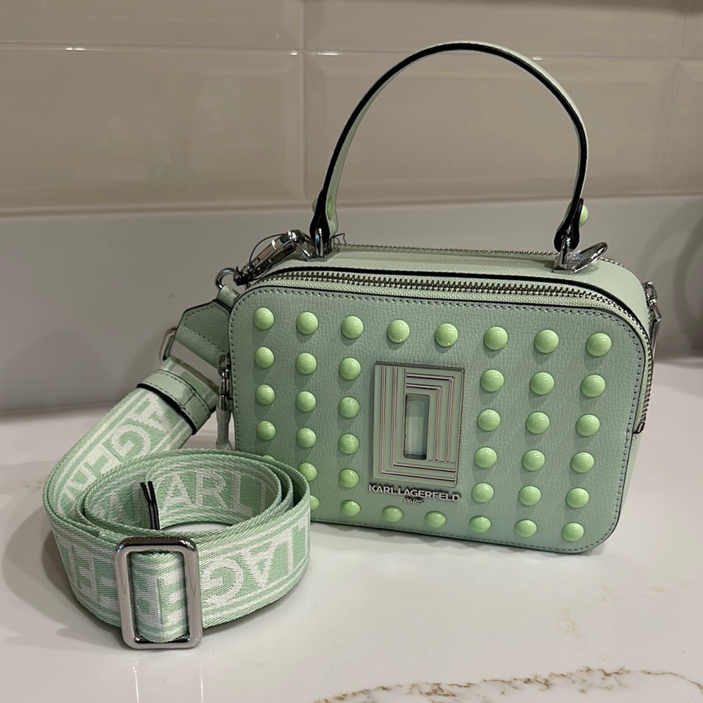 Karl Lagerfeld Light Green Studded Crossbody Bag